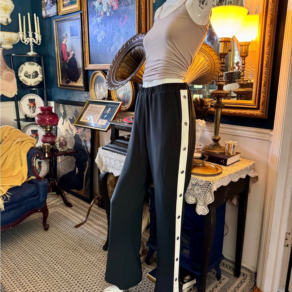 Amanda Uprichard Green and Cream Side-Stripe Pants